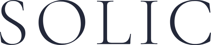The image displays the word SOLIC in large, elegant serif letters with dark gray coloring on a transparent background.